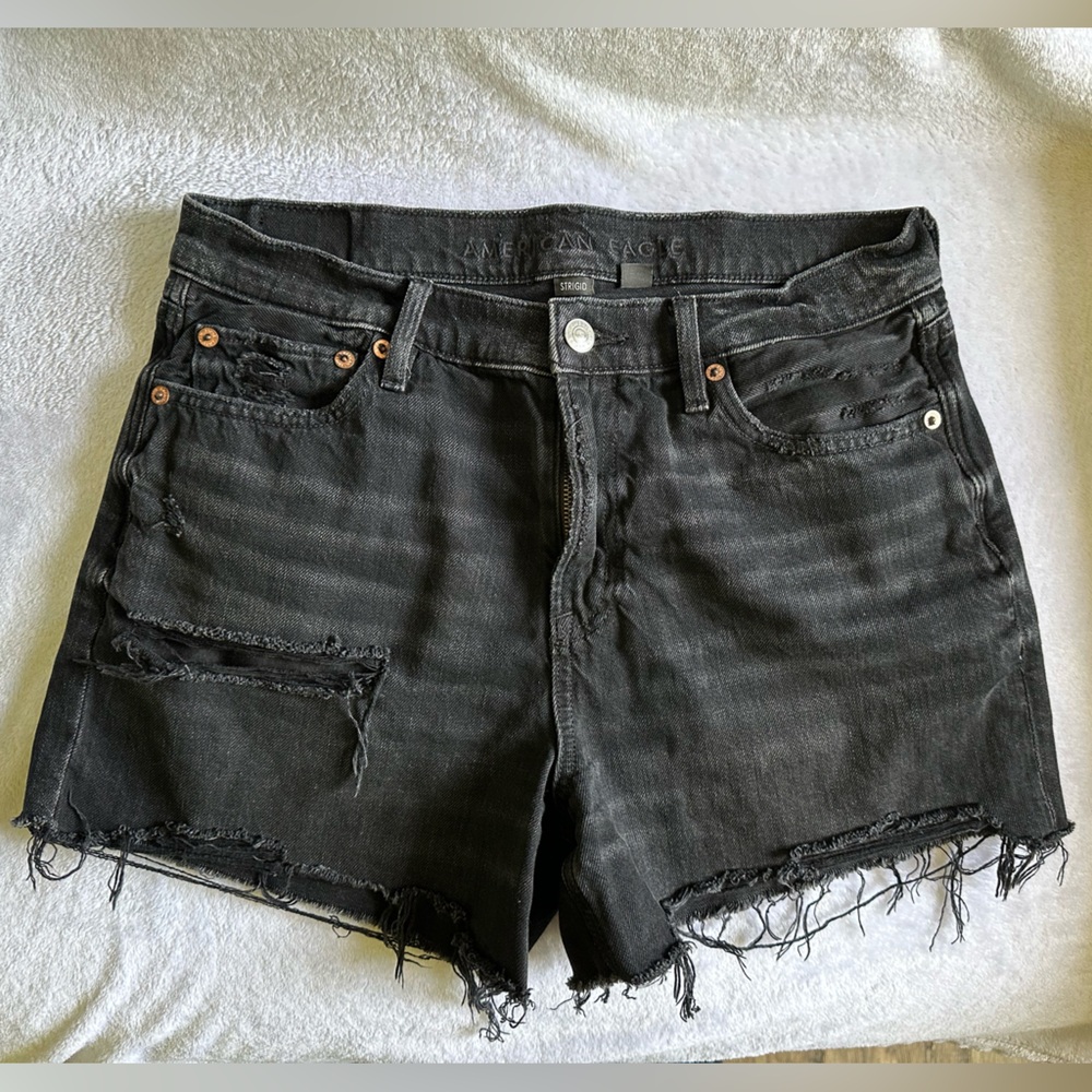 American Eagle Outfitters Black Jean Shorts Distressed Frayed Hem